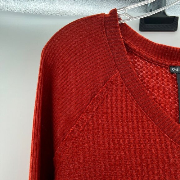 Chelsea & Theodore Waffle Knit Long Sleeve Top Burnt Orange Size Small - Picture 4 of 8